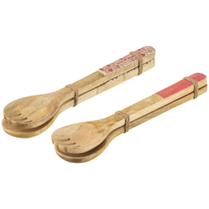 J-Line Set 2 Couvert A Salade Long Bois De Manguier Rose Assortiment De 2