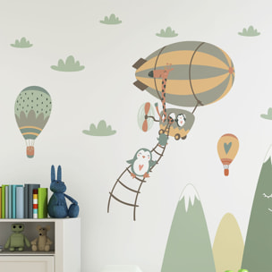 Stickers muraux enfants - Décoration chambre bébé - Autocollant Sticker mural géant enfant montagnes scandinaves ANIMAUX DANS LE CIEL