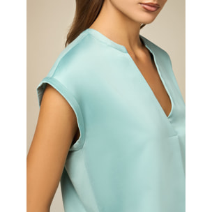 Oltre - Camiseta bimateria con escote de pico - Green Water