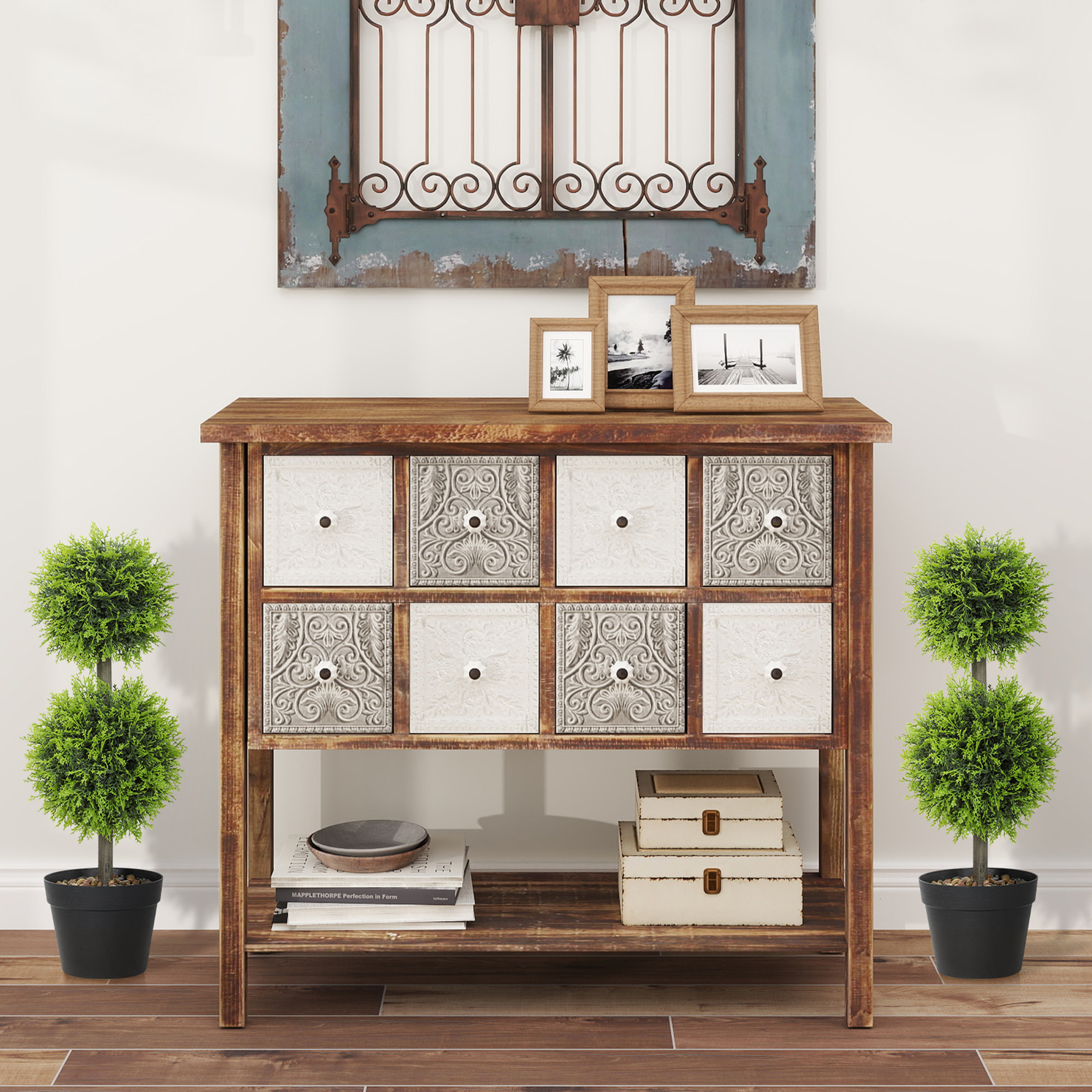 Lot de 2 cyprès artificiels topiaires en forme de boules x 2 H.60cm avec pots