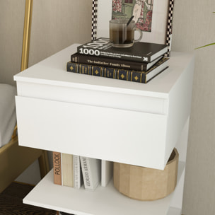 Mesita de Noche Mesa Auxiliar con Cajón y 2 Estantes Abiertas para Dormitorio Salón Cama Oficina Estilo Moderno 39x39x65 cm Blanco