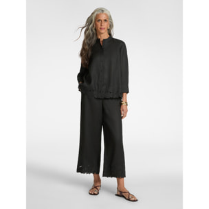 Elena Mirò - Camicia in lino con ricami - Nero