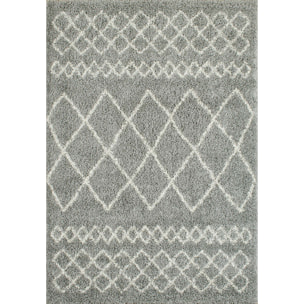 Asma - tapis shaggy de salon en laine artificielle style berbère gris et blanc - 150x220cm