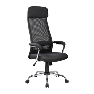 Sedia da ufficio Canberra, Poltrona presidenziale con braccioli, Sedia ergonomica da ufficio, 65x65h126/136 cm, Nero