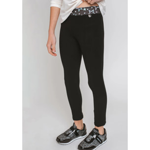 Leggings da bambina con fascia in vita a stelle, colore nero.