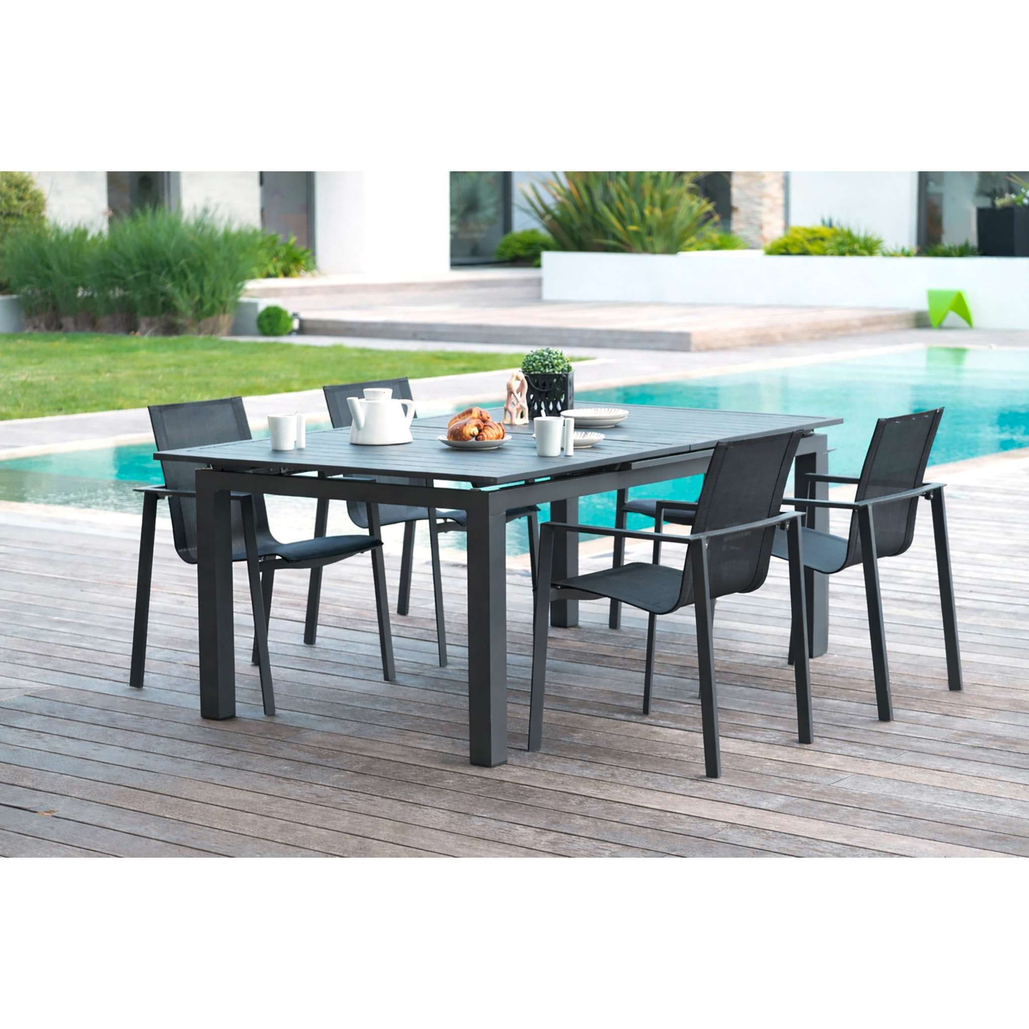 ALU-MIAMI - Ensemble repas de jardin 4 places en aluminium