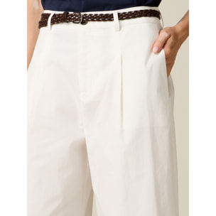 Oltre - Pantaloni palazzo cropped con ajour - Bianco