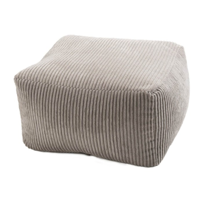 AGATHE - Pouf carré 57x57cm tissu velours côtelé gris perle