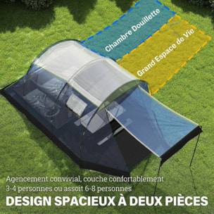 Tente de camping tunnel 4 pers. imperméable 3000mm chambre séjour auvent