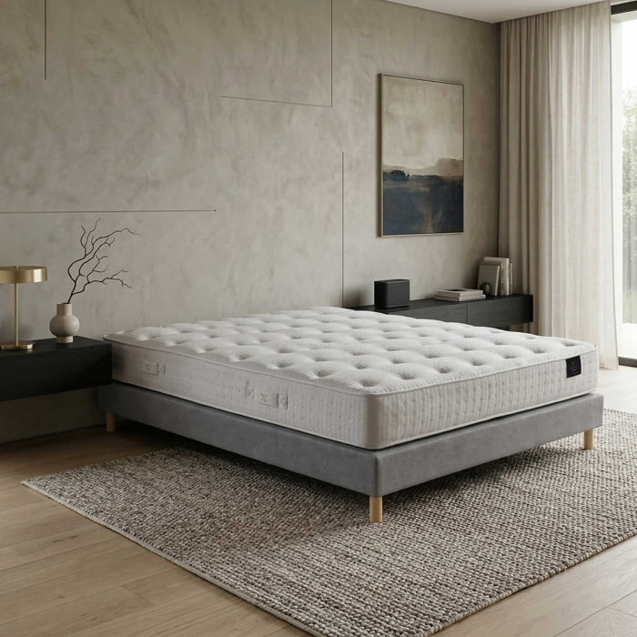 Ensemble matelas ressorts ensachés COMÈTE, H27 cm, sommier gris