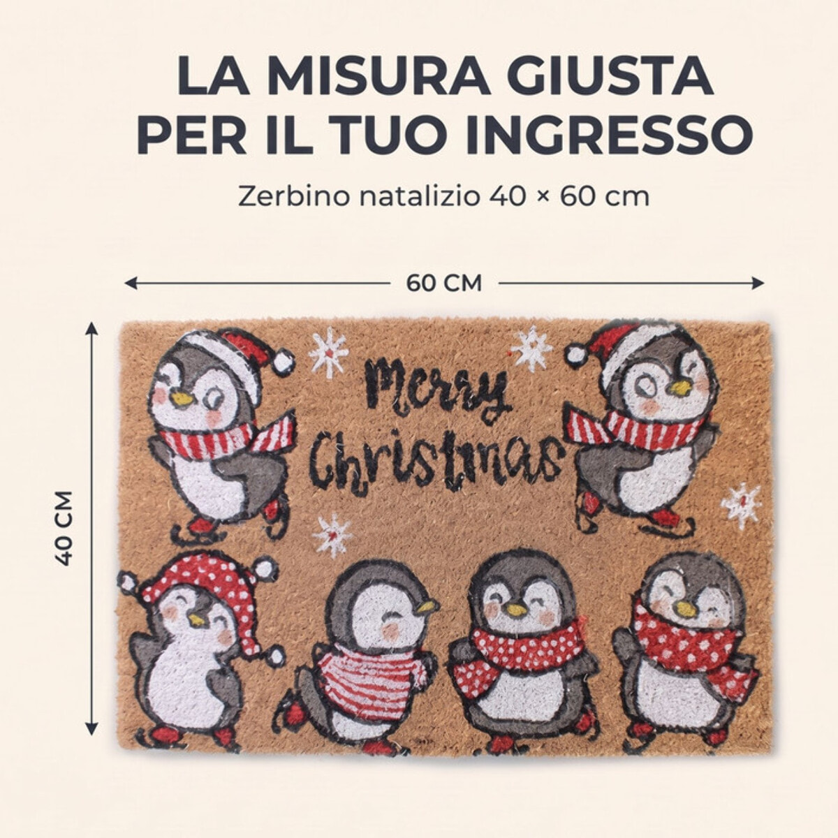Zerbino natalizio Pinguini Merry Christmas in cocco e PVC - Multicolore