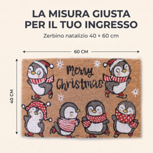 Zerbino natalizio Pinguini Merry Christmas in cocco e PVC - Multicolore