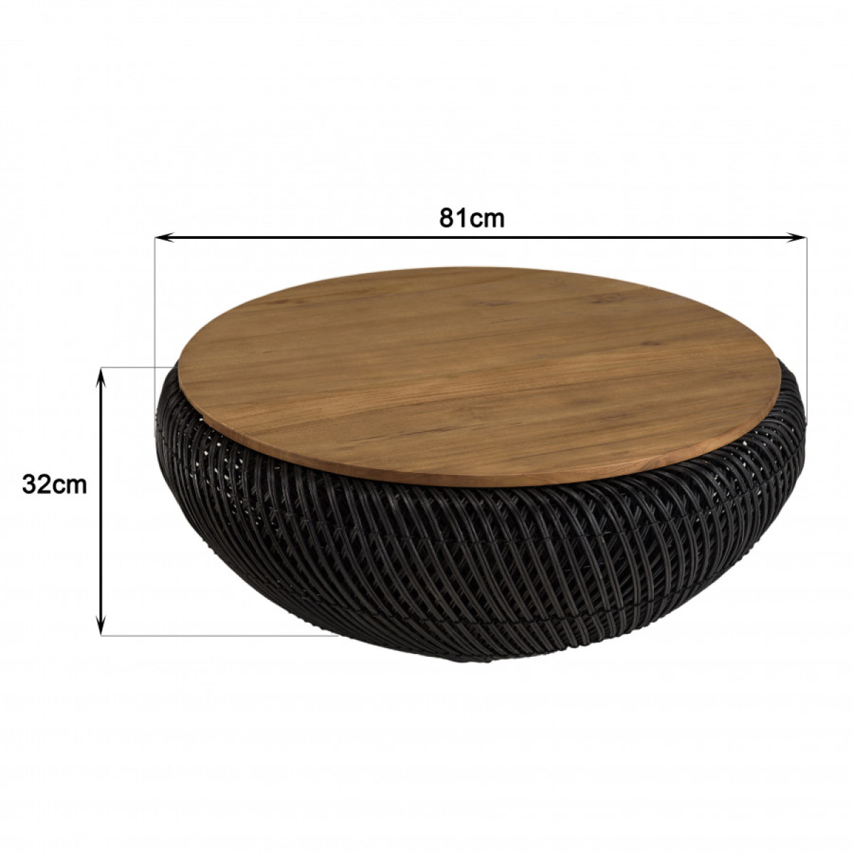 ALIDA - Table basse ronde 80x80cm en rotin noir plateau amovible