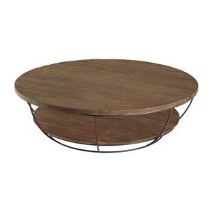 SIXTINE - Table basse coque ronde 120x120cm double plateau Teck recyclé métal noir