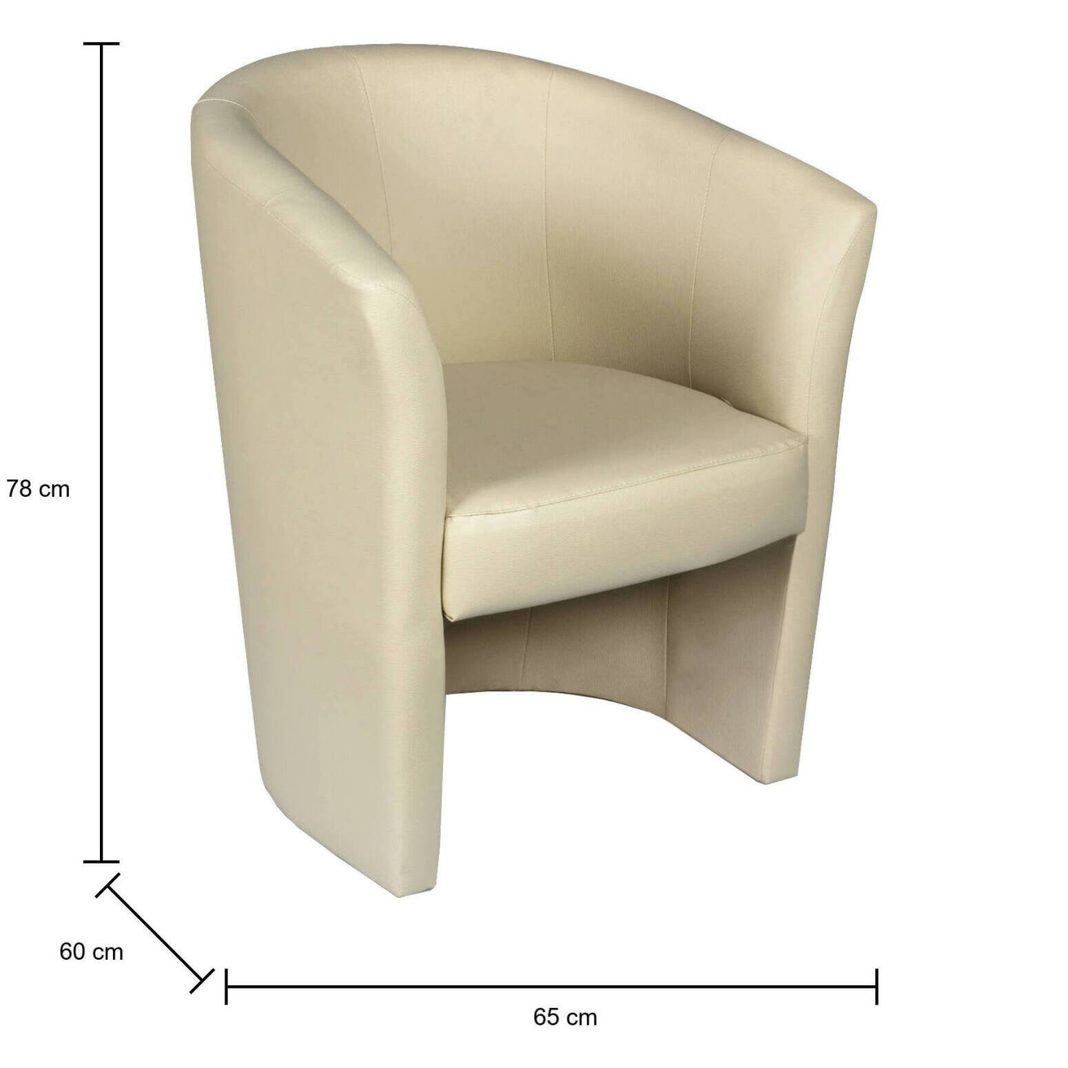Poltrona Ago, Poltrona da salotto, Seduta imbottita, Sedia con braccioli in ecopelle, 64x63h76 cm, Beige