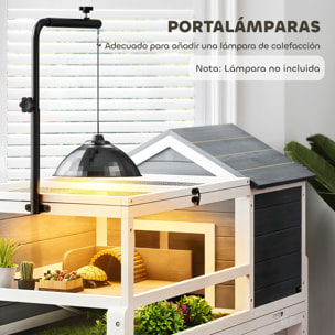 Casa para Tortugas de Madera, Terrario para Reptiles con Soporte para Lámpara Ajustable, Techos Abatibles, Bandeja Extraíble, Estante de Almacenaje y Paneles Transparentes, Caseta para Tortugas