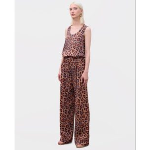 Top girocollo con stampa animalier