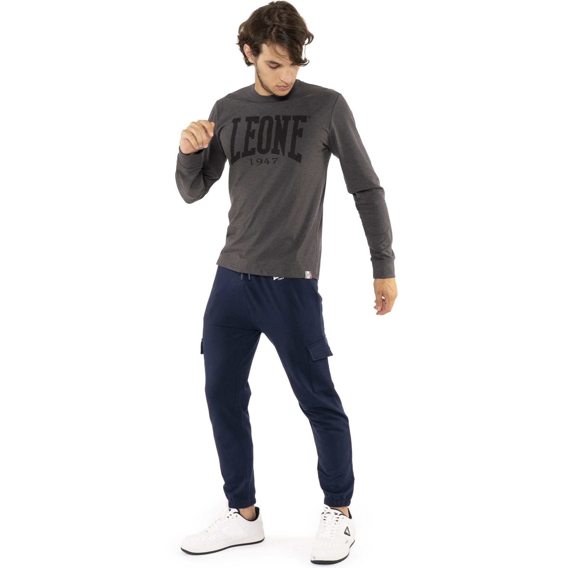 Camiseta de algodón elástico de manga larga con logo grande 'Basic' para hombre