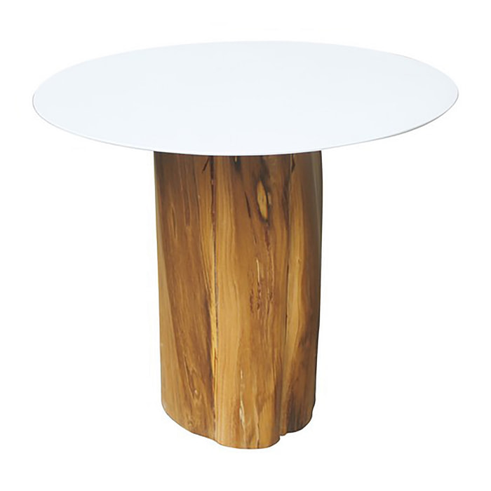 TABLE D'APPOINT POWER COATED BLANC ET PIED TECK 50X46CM VIRRO