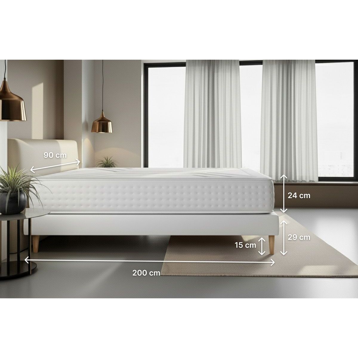 Ensemble Matelas Vingt-Quatre - 24cm - Ressorts ensachés et mémoire de forme - Soutien sur mesure - Sommier kit Blanc