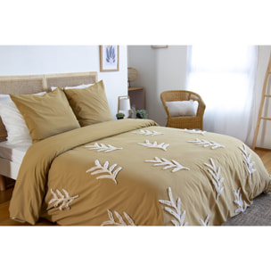 Parure housse de couette coton beige