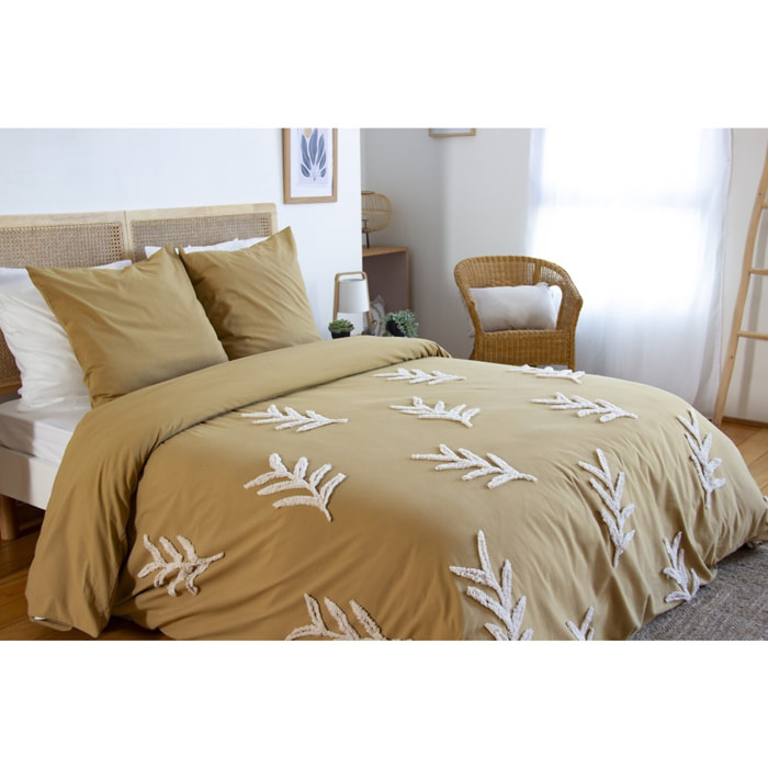 Parure housse de couette coton beige