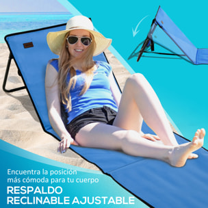 Conjunto de 2 Esterillas de Playa Plegable Esteras Acolchadas de Tela Oxford PVC 600D con Respaldo Reclinable y Bolsa de Transporte para Jardín 142x51x40 cm Azul