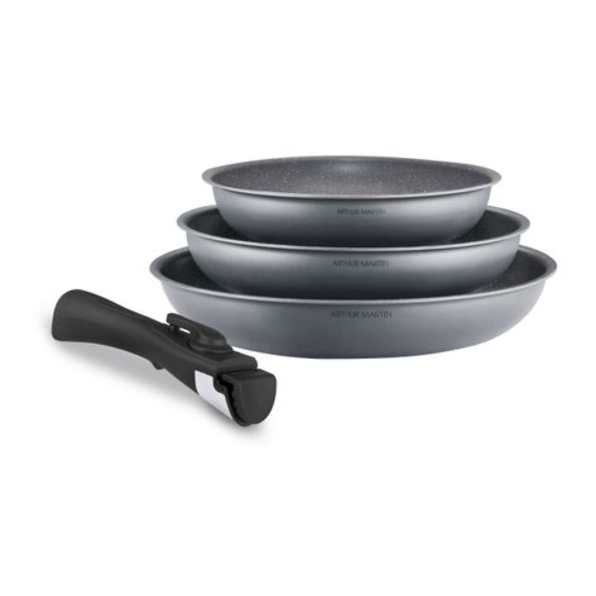 AM. Set de 3 poeles avce une poignee amovible gris mat