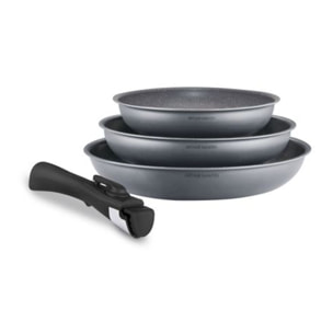 AM. Set de 3 poeles avce une poignee amovible gris mat