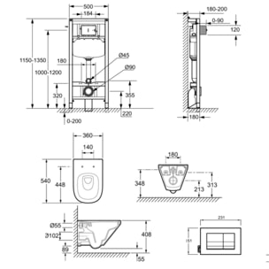 Pack cuvette WC suspendu sans bride Moderne Life avec abattant frein de chute déclipsable  + bâti support + plaque
