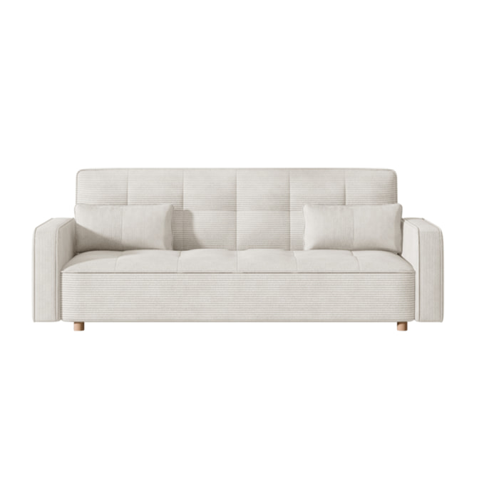 Canapé convertible 3 places en velours côtelé beige COOPER