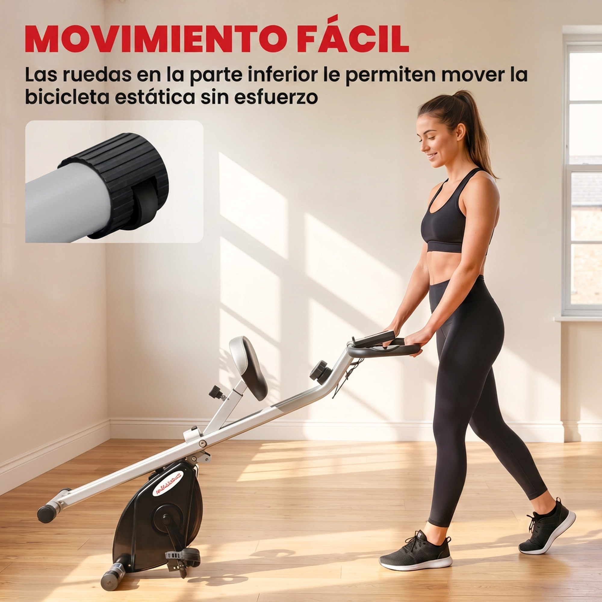 SPORTNOW Bicicleta Estática Plegable, Bicicleta Estática Casa Silenciosa con 8 Niveles Resistencia Magnética, Monitor LCD, Asiento Ajustable, Volante, Sensor Ritmo, Soporte Teléfono y Ruedas, Gris