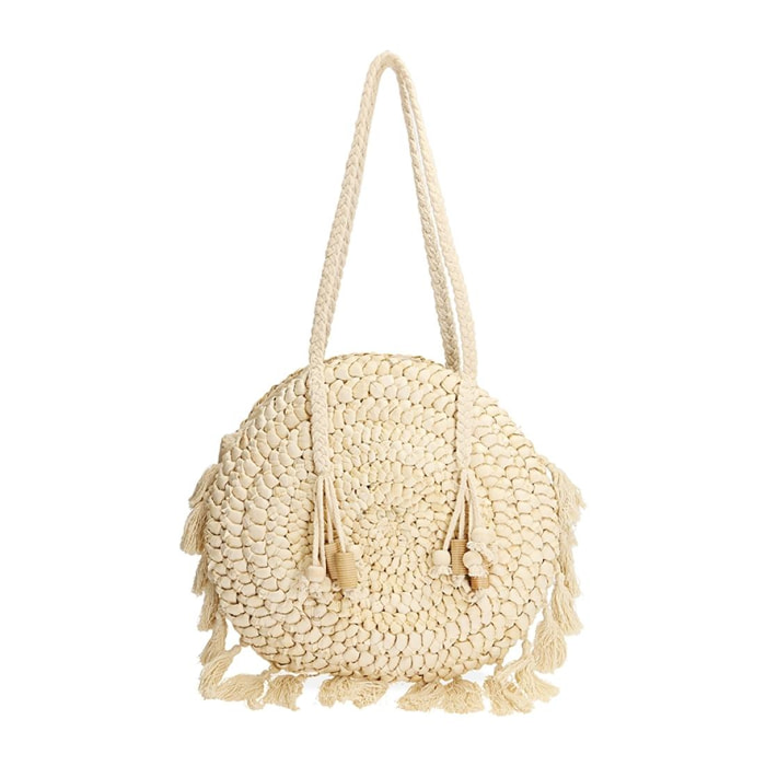 Borsa tonda beige in paglia