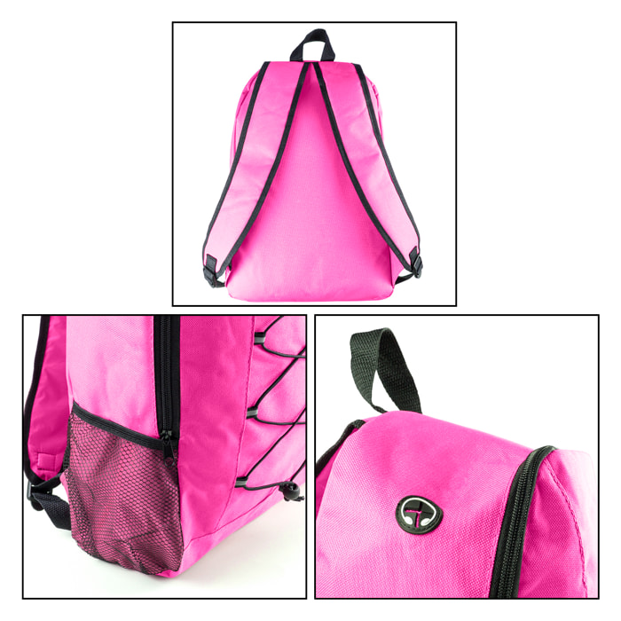 DAM Mochila Lendross en resistente poliéster 600D con salida para auriculares y zonas reflectantes. 29x15x43 Cm. Color: Rosa