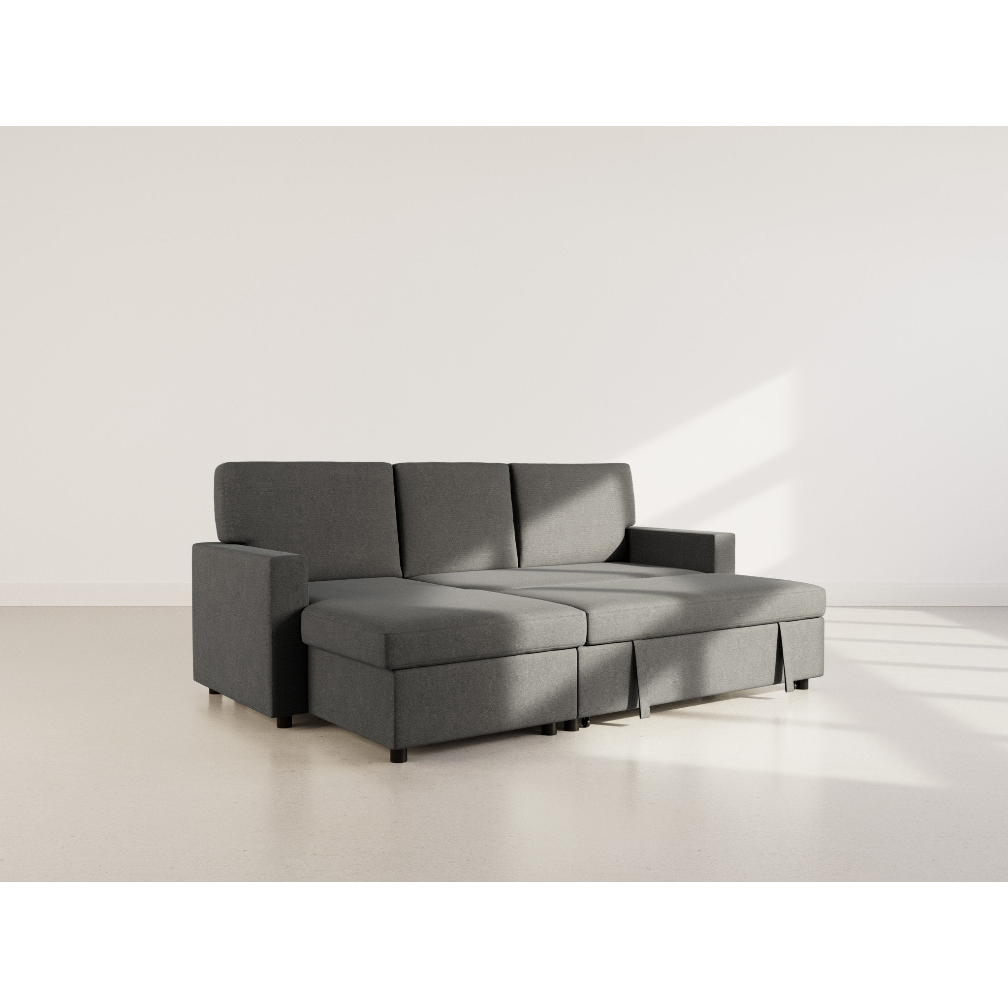 Meiya - canapé d'angle réversible 4 places convertible avec coffre en tissu - Gris foncé