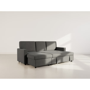 Meiya - canapé d'angle réversible 4 places convertible avec coffre en tissu - Gris foncé