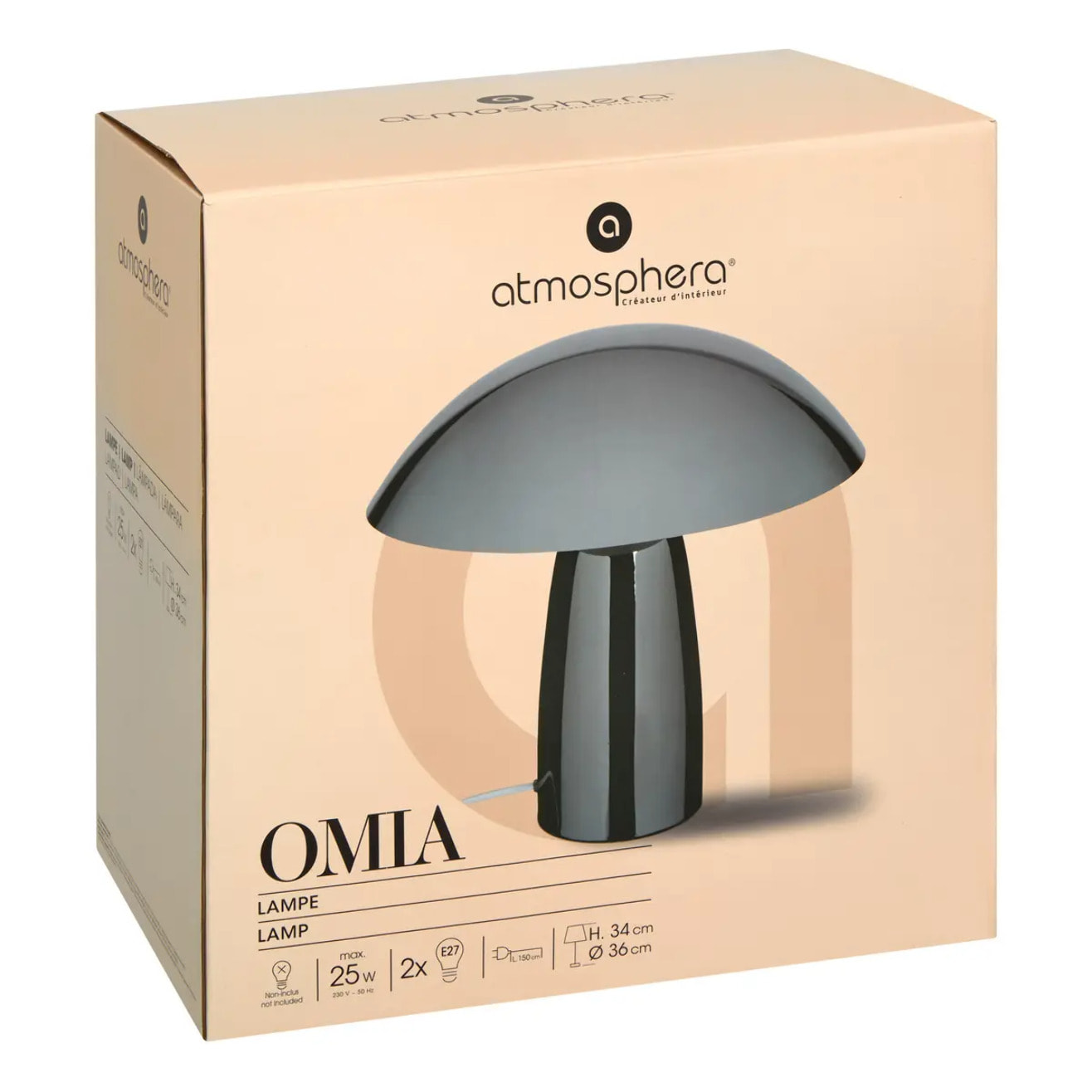 Lampe champignon secteur Omia argent H34cm