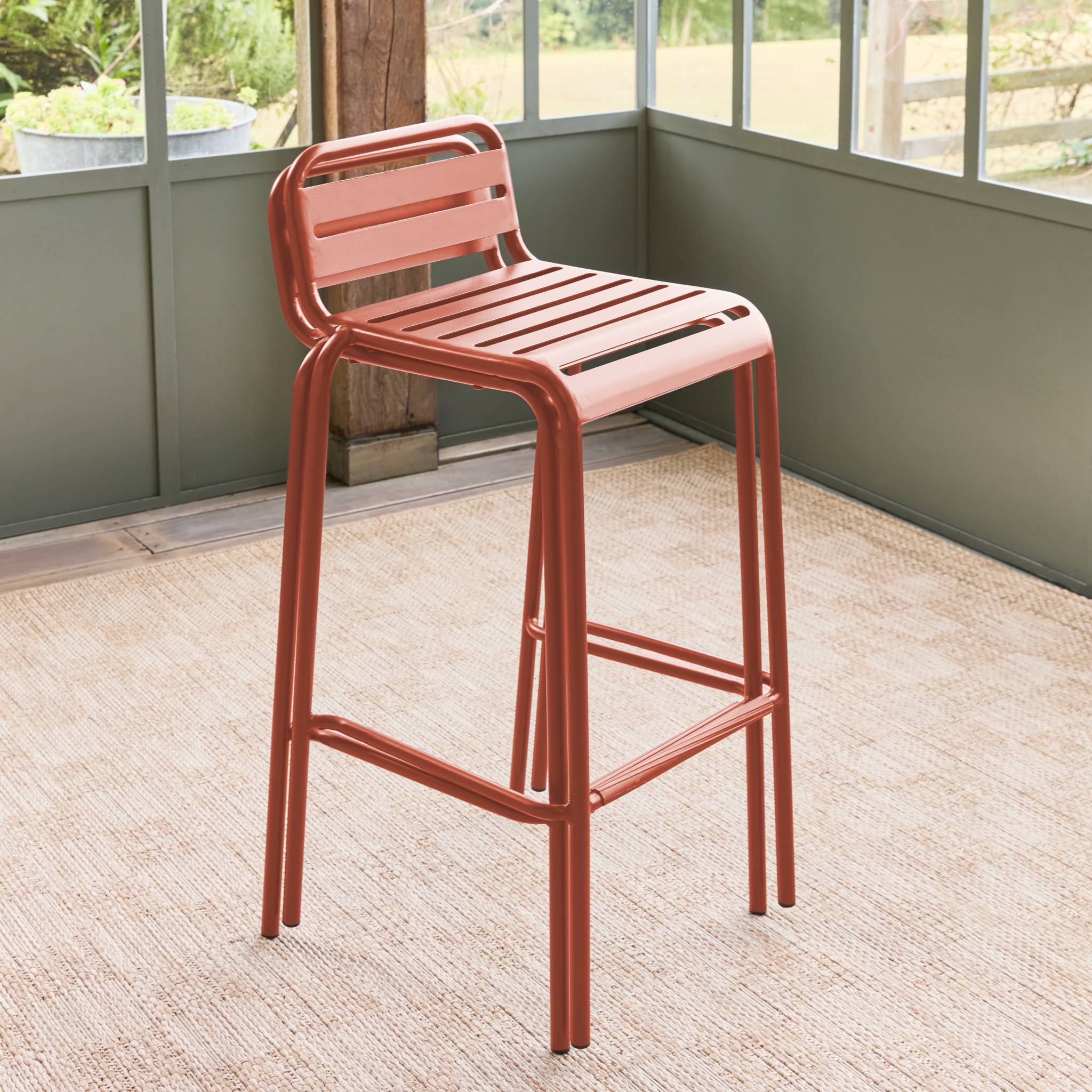 Lot de 2 chaises hautes de jardin acier. 2 places. terracotta. L 44 x P 41 x H 85cm