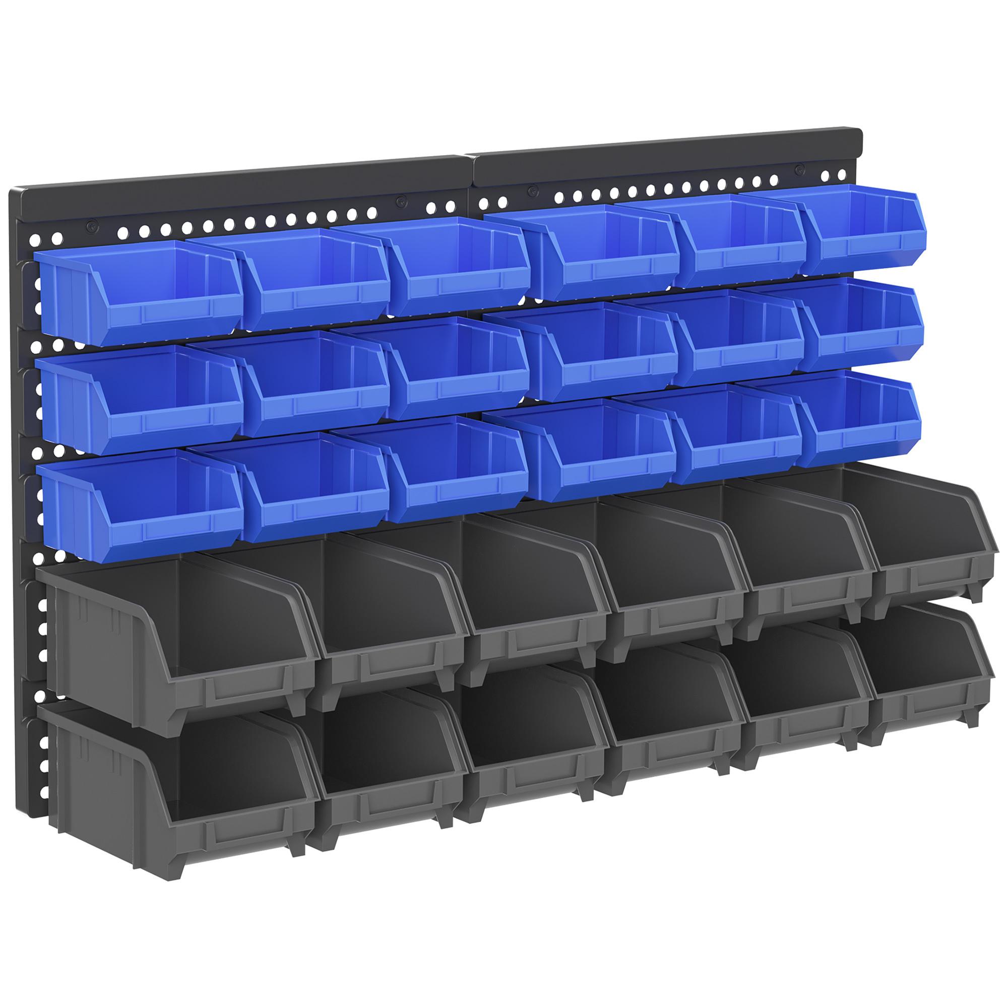 Organizador de Herramientas de Pared de 33 Piezas 63x18x37,5 cm Estantería de Pared para Herramientas con 30 Cajas Desmontable y 2 Paneles Azul y Gris