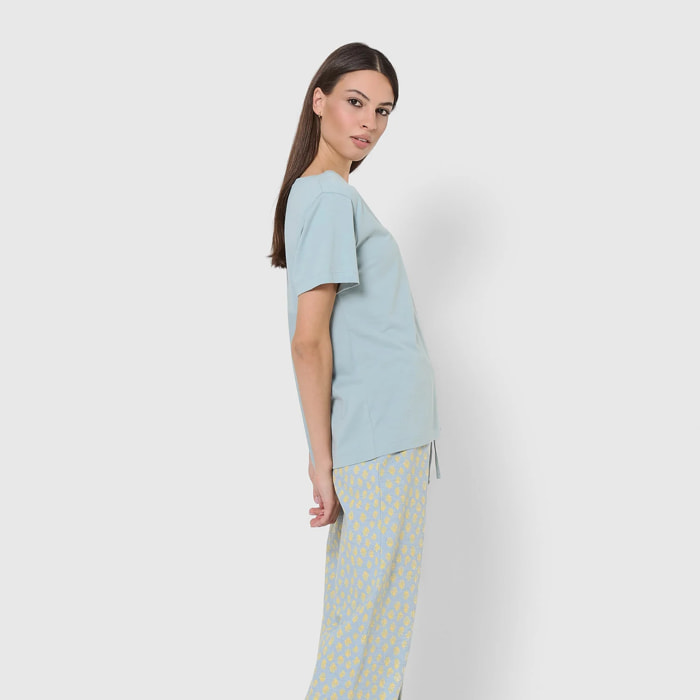 Pijama largo de algodón eladia azul agua