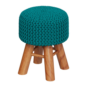 Petit tabouret tricot Lisa bleu