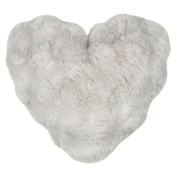 Coussin décoratif cœur imitation fourrure - Ecru