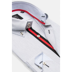 Camicia Uomo 2 Bottoni Button Down Slim Popeline Stretch Riga Media Bianco/Nero