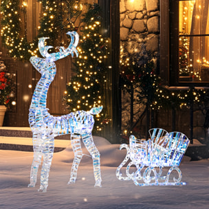 Silhouette renne lumineux avec traîneau - renne et traîneau lumineux de Noël - décoration LED extérieure de Noël - 170 LED blanc froid
