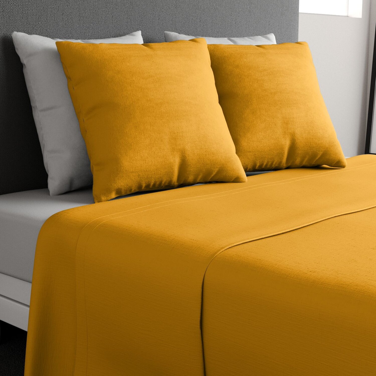 Parure de drap 1 pers 100% coton 57fils + 1 taie jaune safran