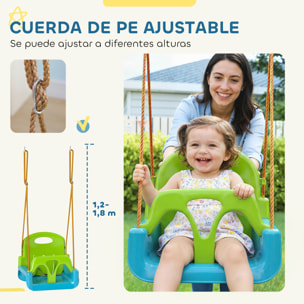 Columpio Infantil 3 en 1, Columpio para Niños, Cuerda Ajustable, con Respaldo Desmontable, Barra en T, Cinturón de Seguridad, para Interior, Exterior, Solo Asiento, Verde Oscuro