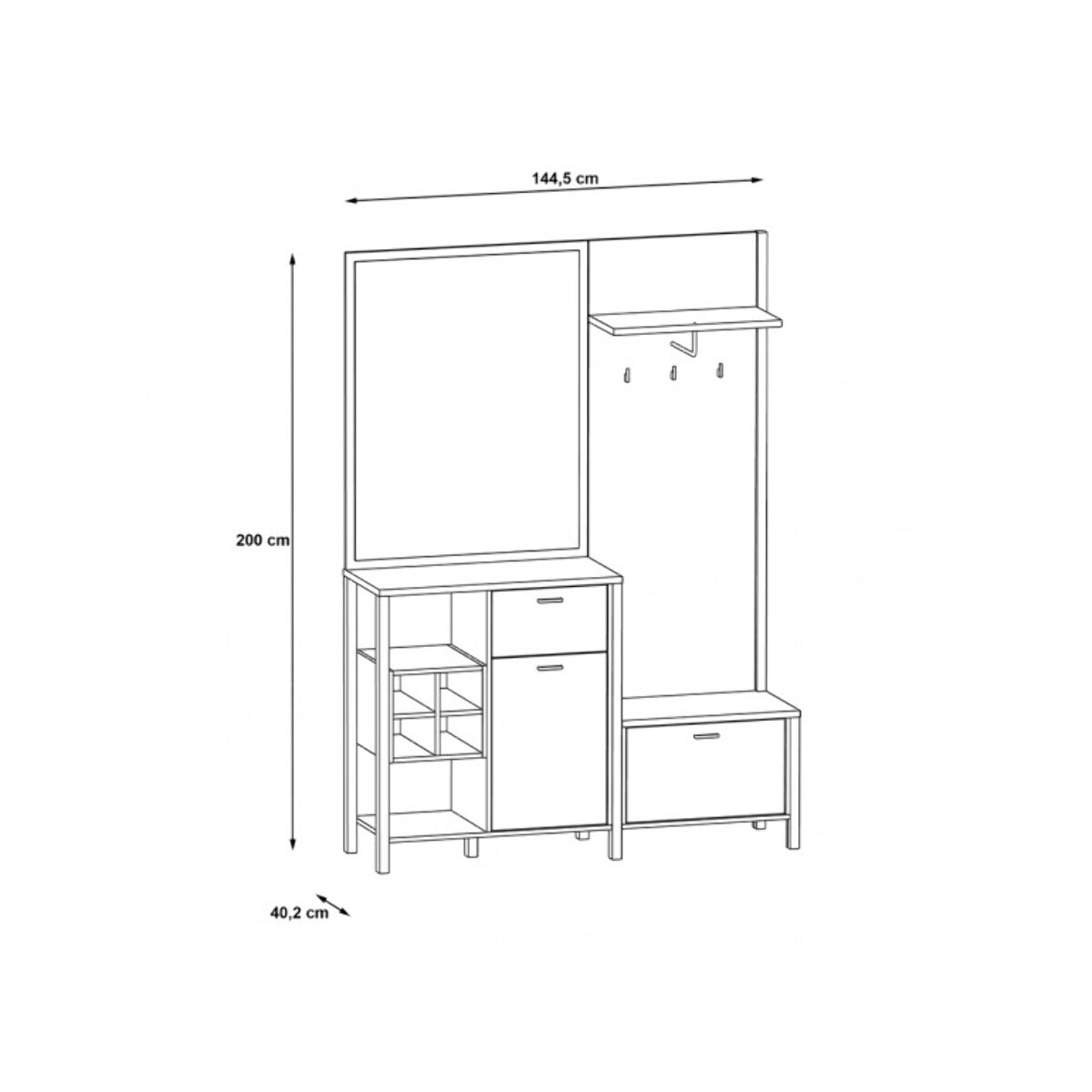 Vestiaire en bois effet chêne avec rangements et miroir - ROCK