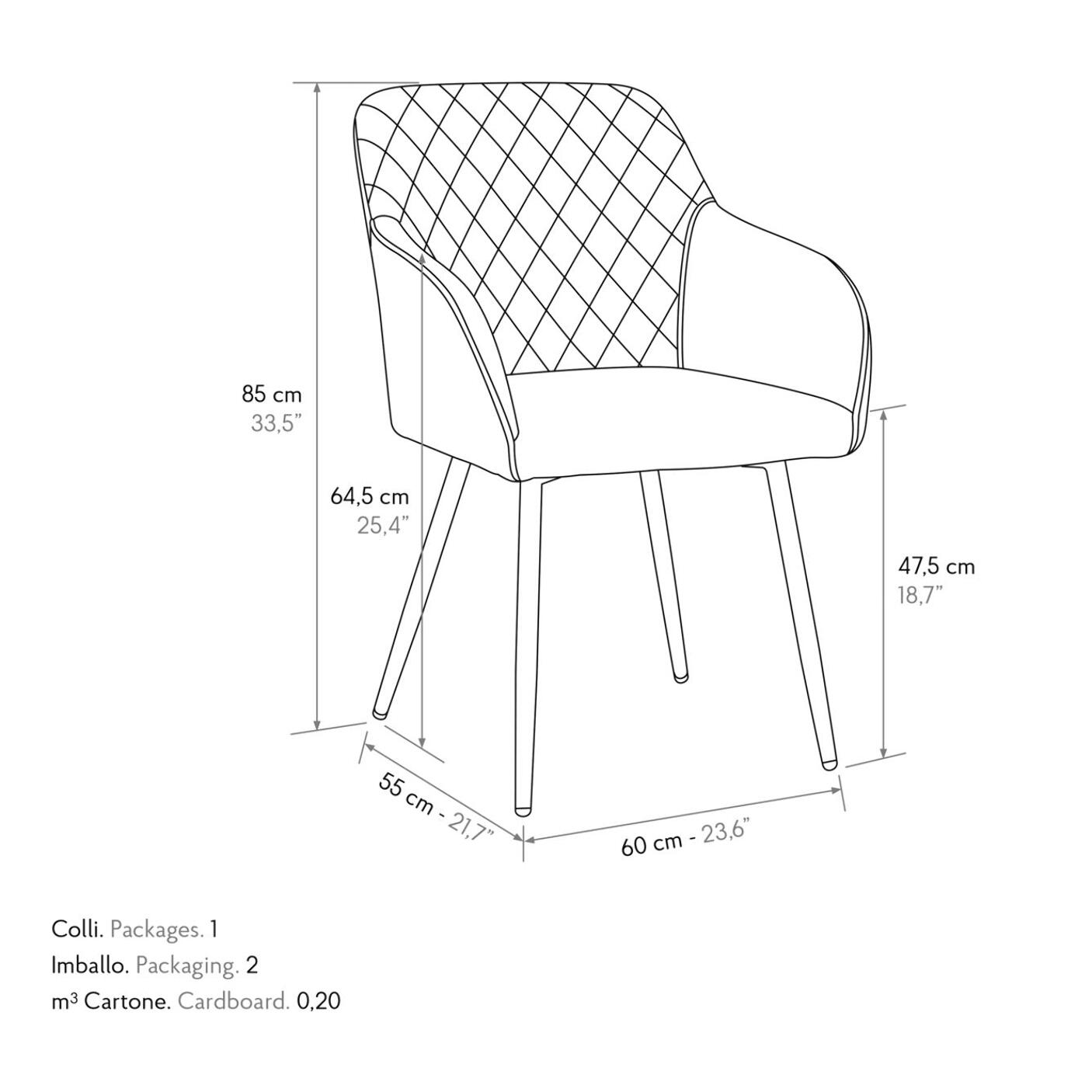 Set di 4 sedie LISBONA in tessuto grigio e gambe in metallo nero, con braccioli