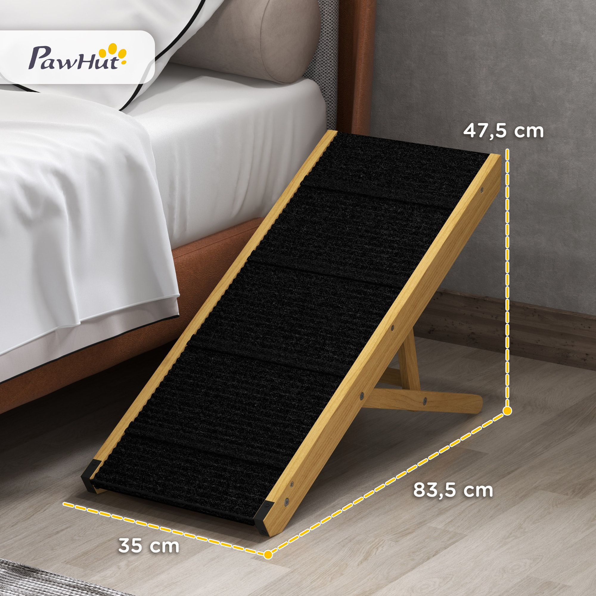 Rampe pour chien et chat - escalier pour chien pliable réglable en hauteur 24-47,5 cm - bois polyester noir