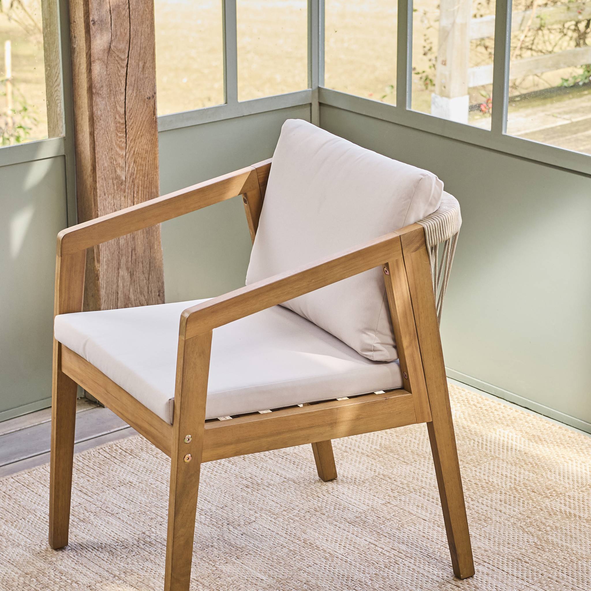 Lot de 2 fauteuils de jardin GRANADA en bois d'acacia avec cordes. 62 x 53 x 72 cm. résistant aux UV